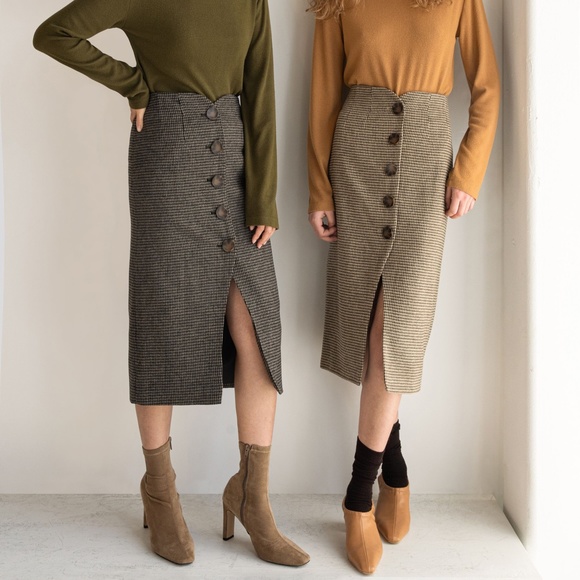 Oak + Fort Wool Blend Houndstooth Pencil Skirt, Size XS - Picture 2 of 2